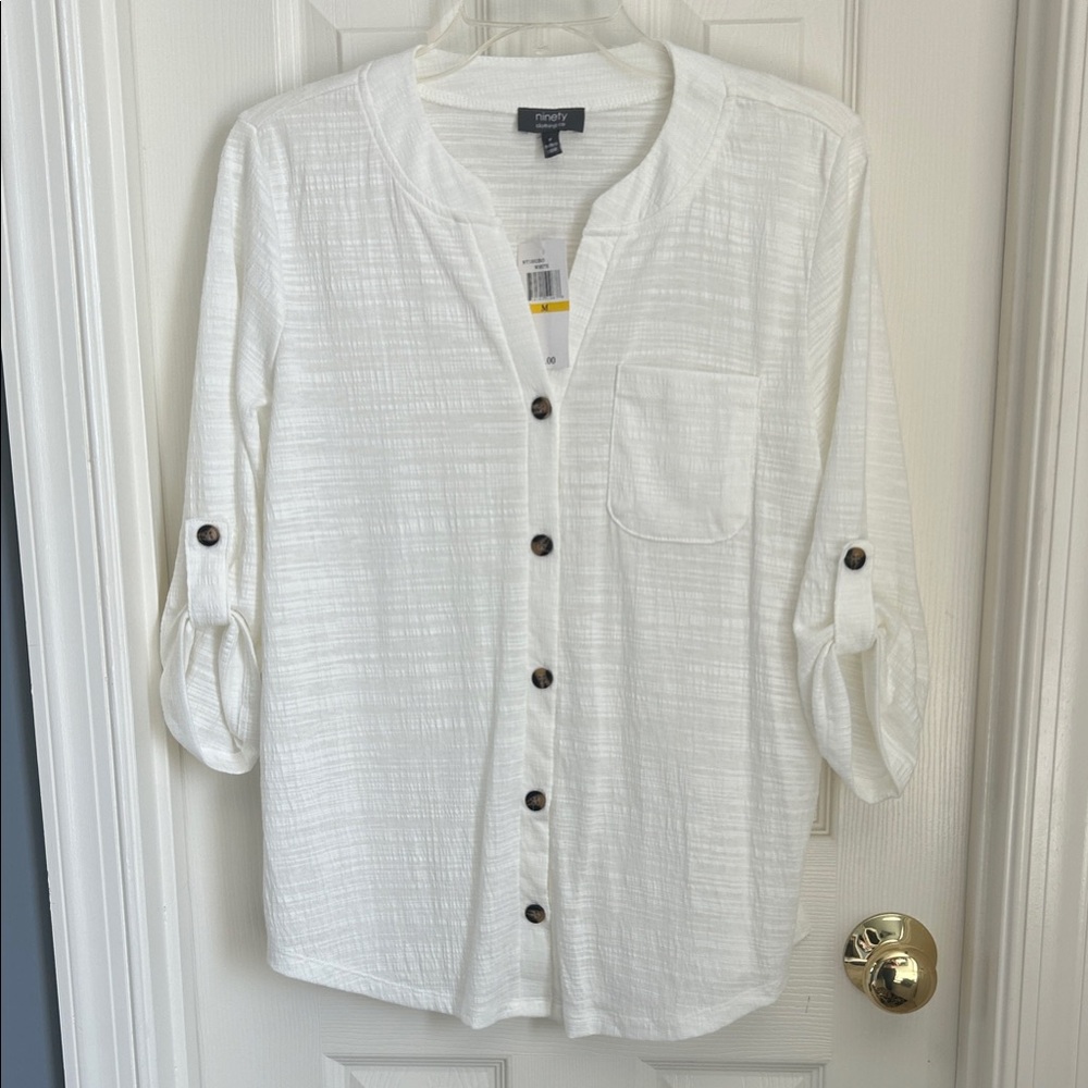 ⚜️ Ninety White Textured Button-Down Shirt